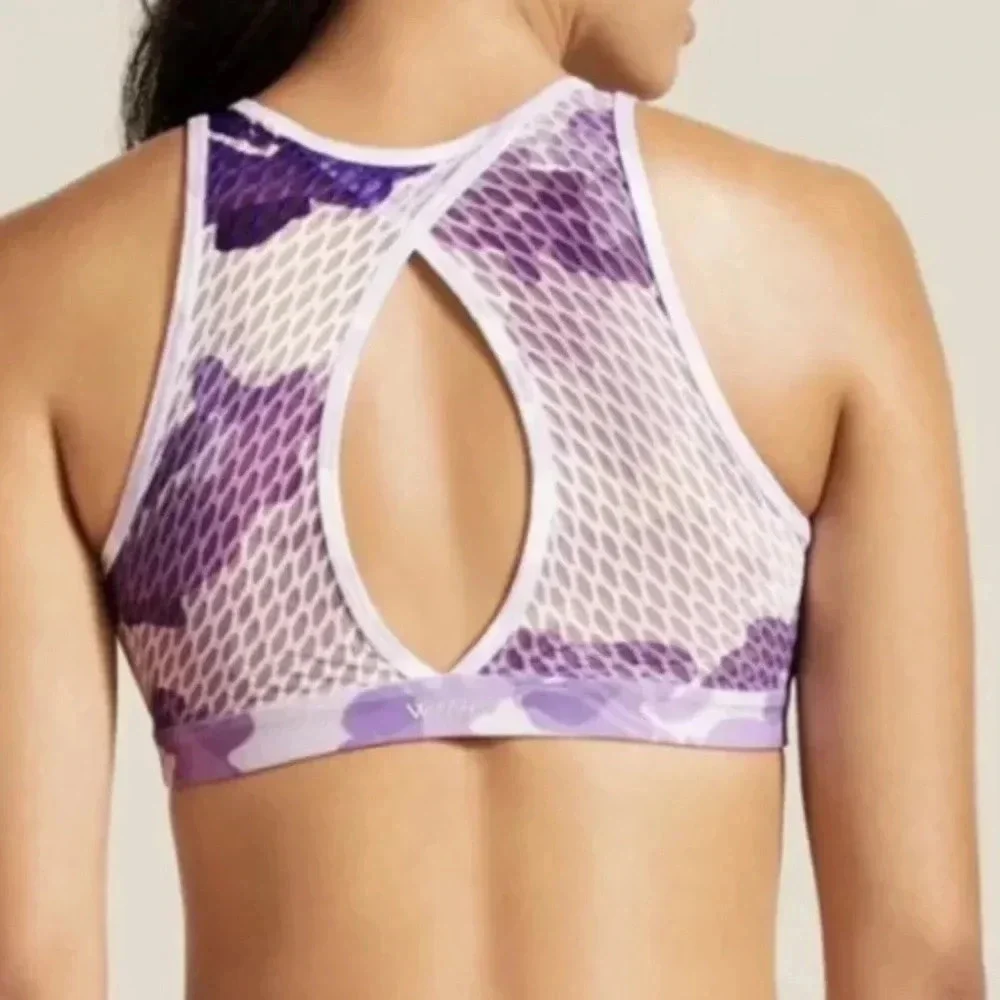 Peloton + WITH High Neck Sports Bra Nail Polish Camo Size Small